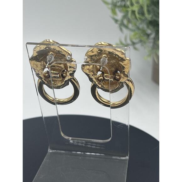 Kenneth Jay Lane‎ Vintage 
Lionhead Doorknocker Rhinestone Eyes Earrings - Picture 8 of 14